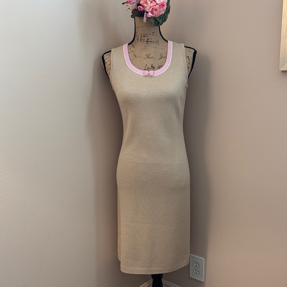 Beige Knit St John Pencil Dress